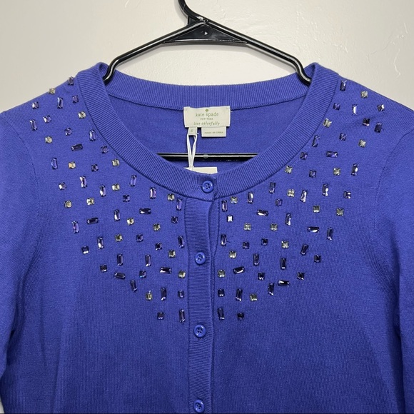 NEW Kate Spade Size Small New York Tokyo Grid Cardigan Emperoblue Knit Sweater - Picture 3 of 9